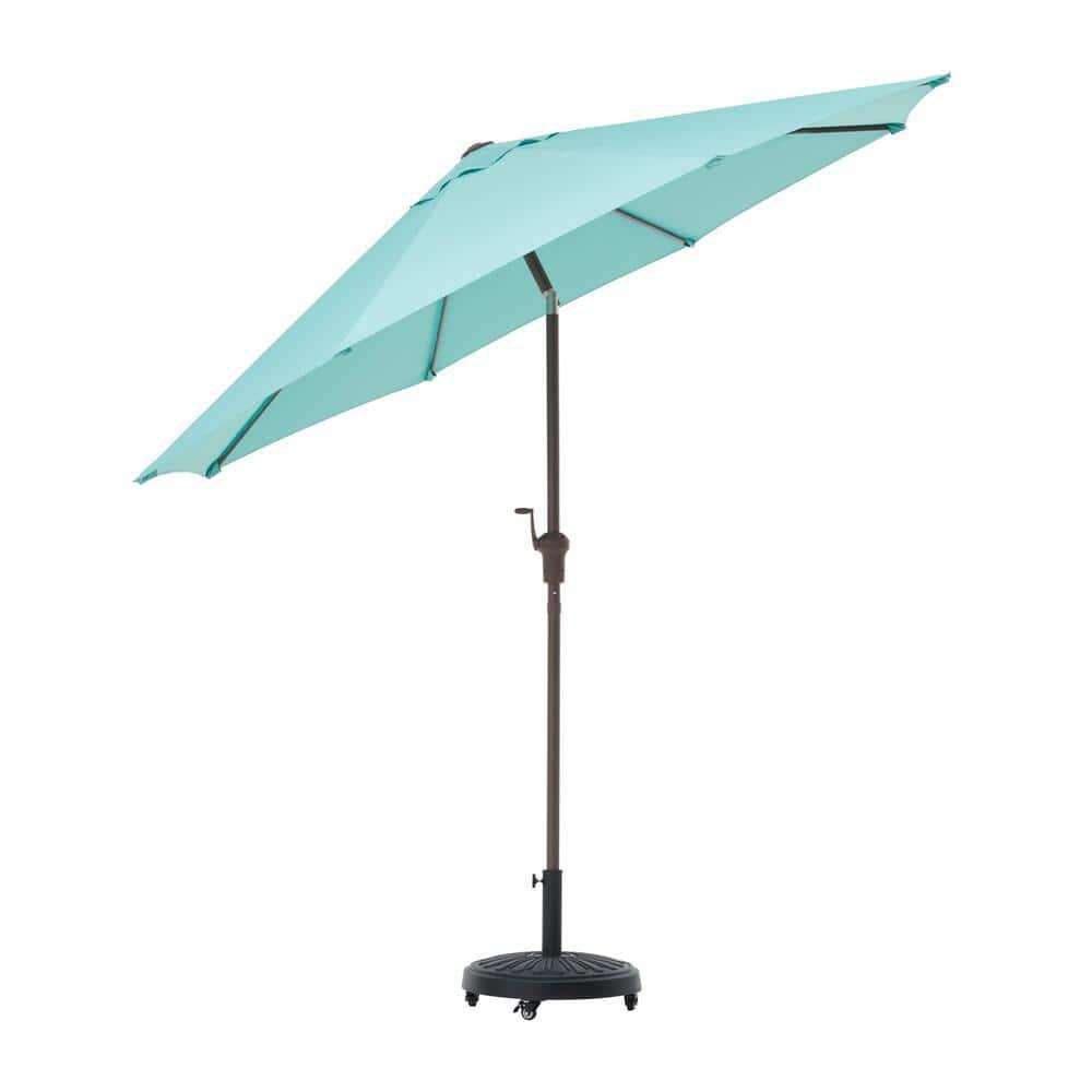 Hampton Bay 9 ft Aluminum Market Crank and Tilt Patio Umbrella in Haze Blue