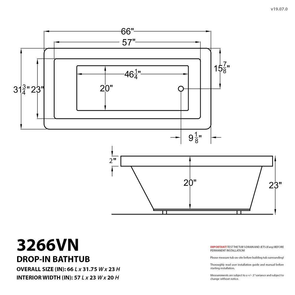 Universal Tubs Sapphire 66 in. Rectangular Drop-in Air Bath Tub in White HD3266VNAL