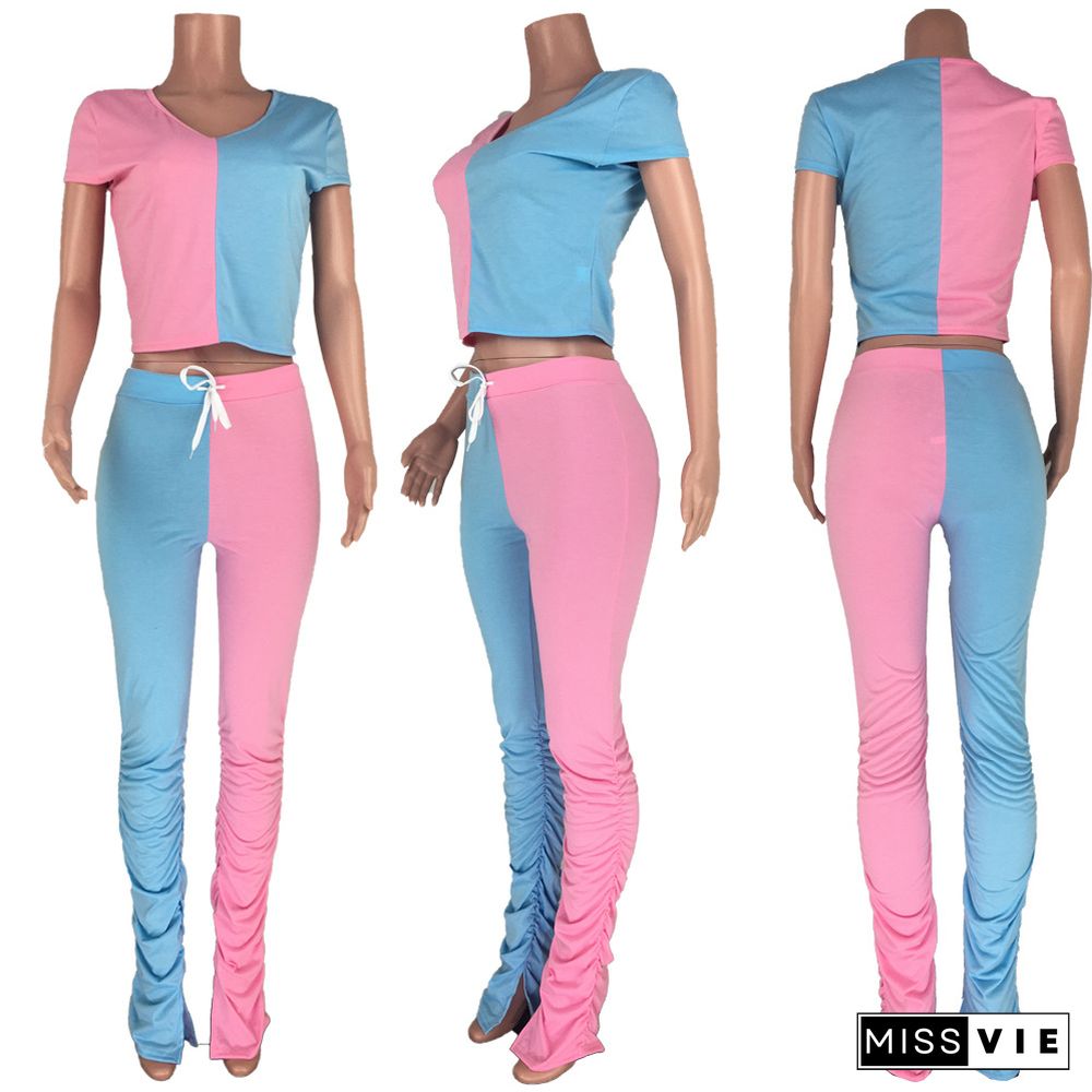 Fashion Splicing Folds Flared Pants 2 Pieces Suits