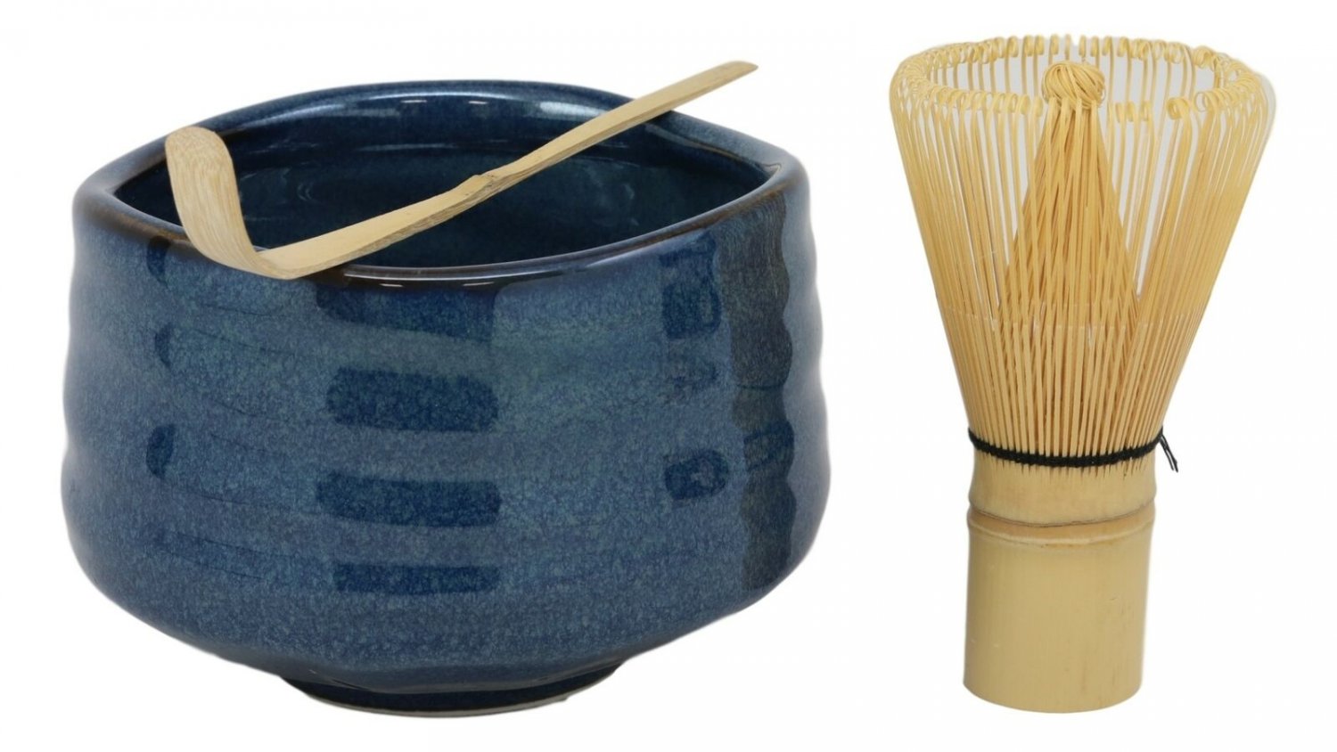 1 Japanese Traditional Tea Ceremony Matcha Glazed Blue Bowl Set With Whisk and Scoop EBR02