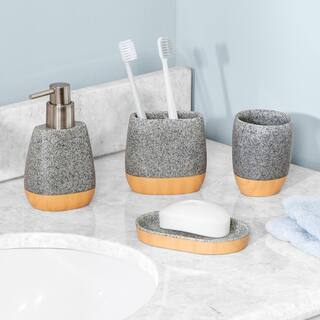 Honey-Can-Do 4-Piece Bathroom Accessories Set in Resin Grey BTH-08731