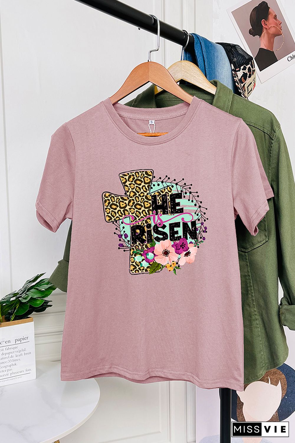 He Is Risen Easter Short Sleeve Graphic Tee Wholesale