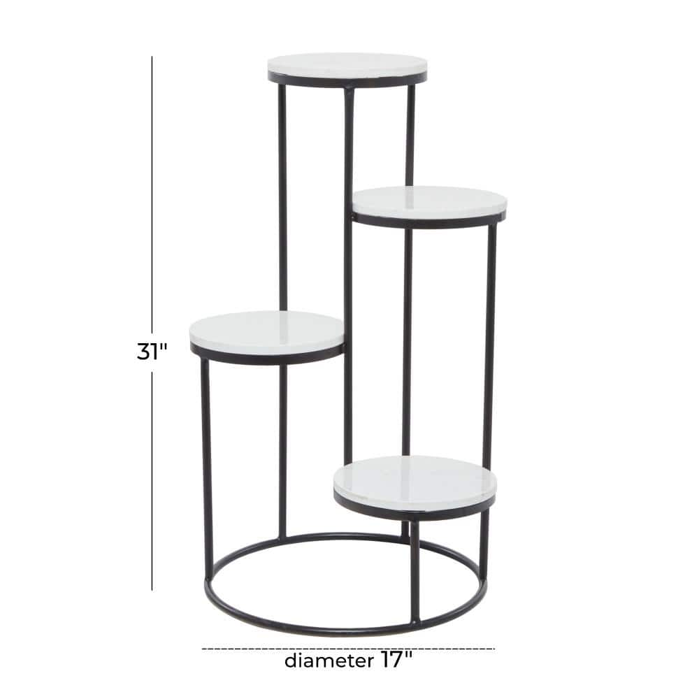 Litton Lane 31 in. White Marble 4 Tier Plantstand with Black Base 040248