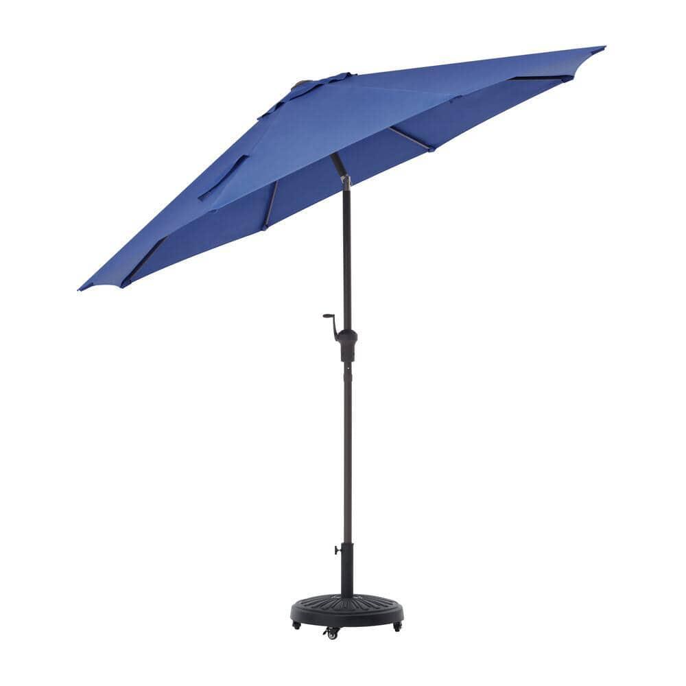 Hampton Bay 9 ft Aluminum Market Crank and Tilt Patio Umbrella in Sky Blue