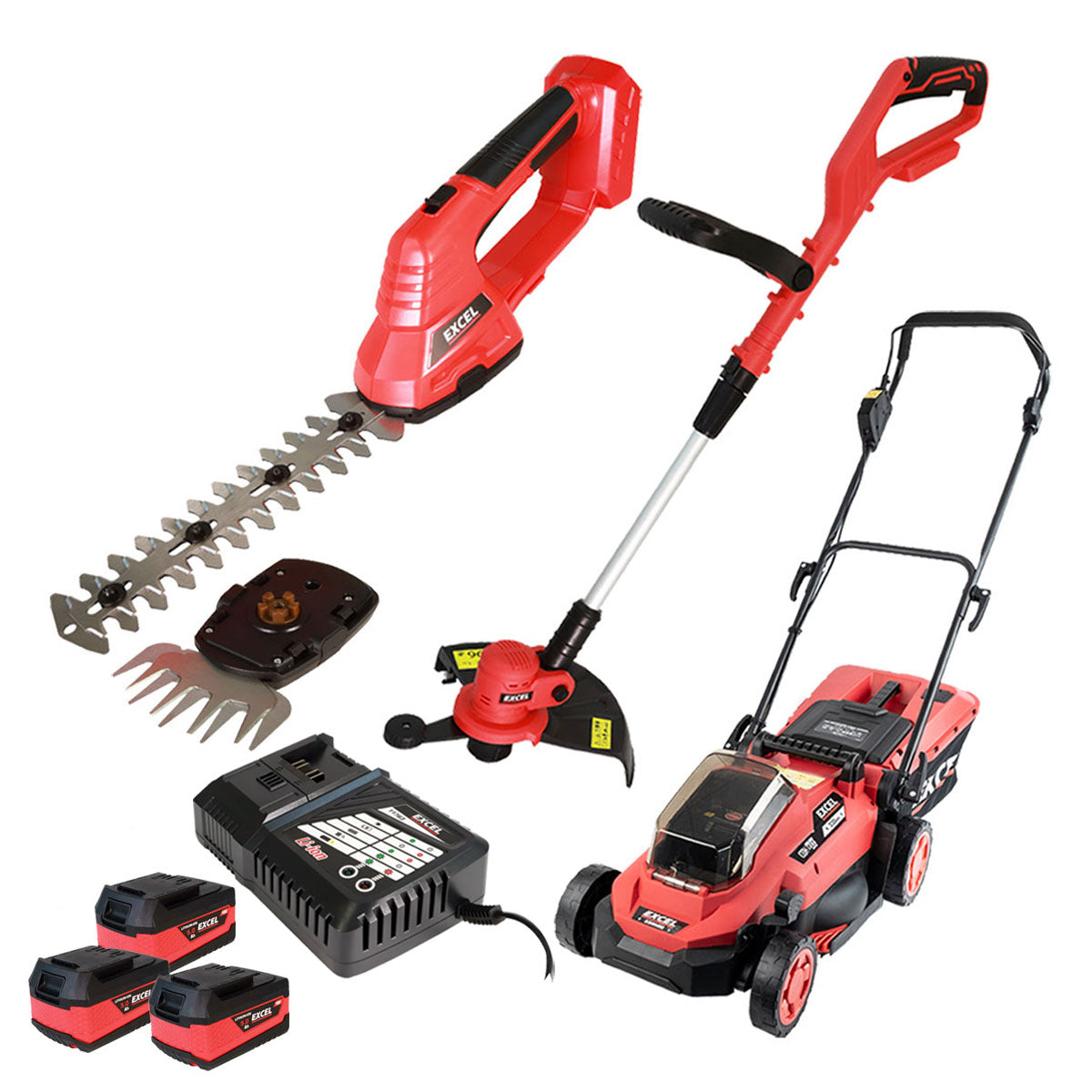 Excel 18V 3 Piece Garden Power Tools with 3 x 5.0Ah Battery & Charger EXL15001