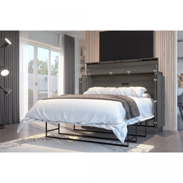 Bestar Nebula Full Cabinet Bed with Mattress in Bark Gray