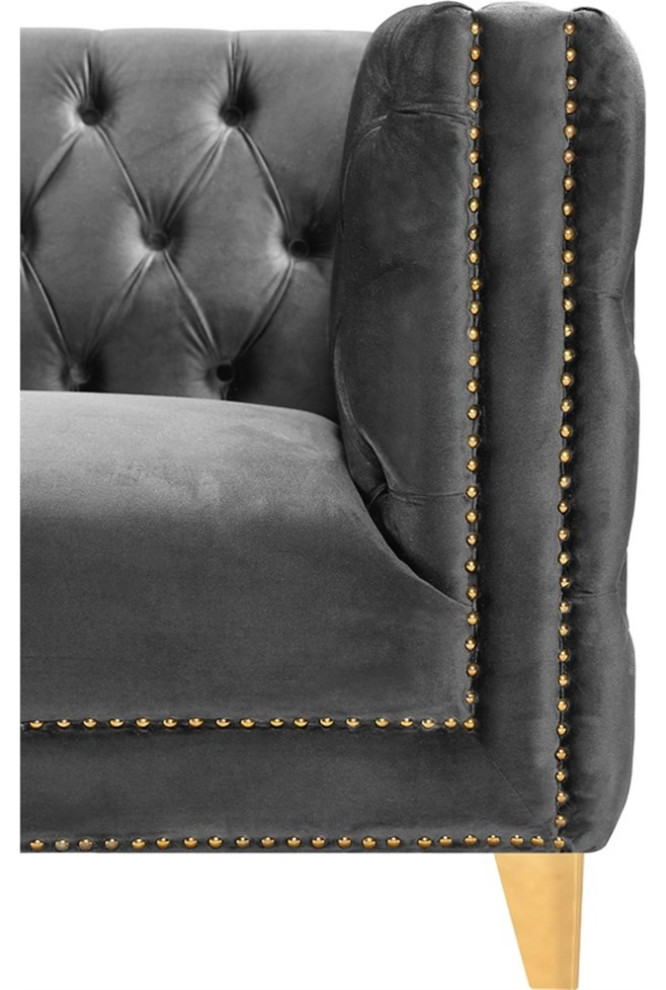 Pemberly Row Contemporary Velvet and Iron Loveseat in Soft Gray/Gold   Contemporary   Loveseats   by Homesquare  Houzz