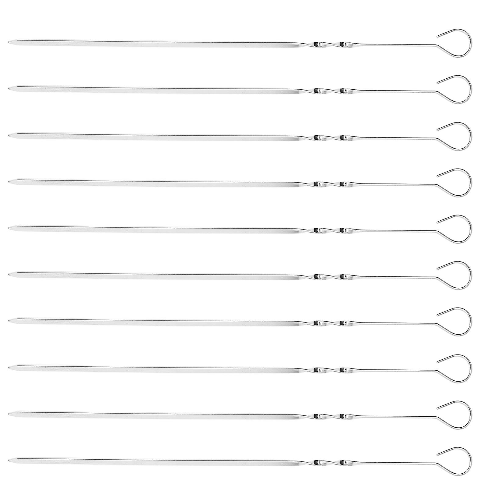 10pcs Stainless Steel Barbecue Skewers Needles Barbecue Grill Flat Sign Needle Skewers