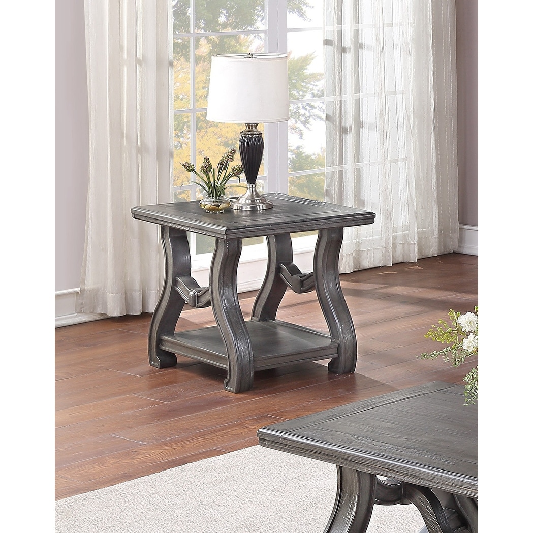 Enjoy Traditional Elegance And Maximum Durability End Table With Open Shelf And Sliver Curved Lines，Size: 26