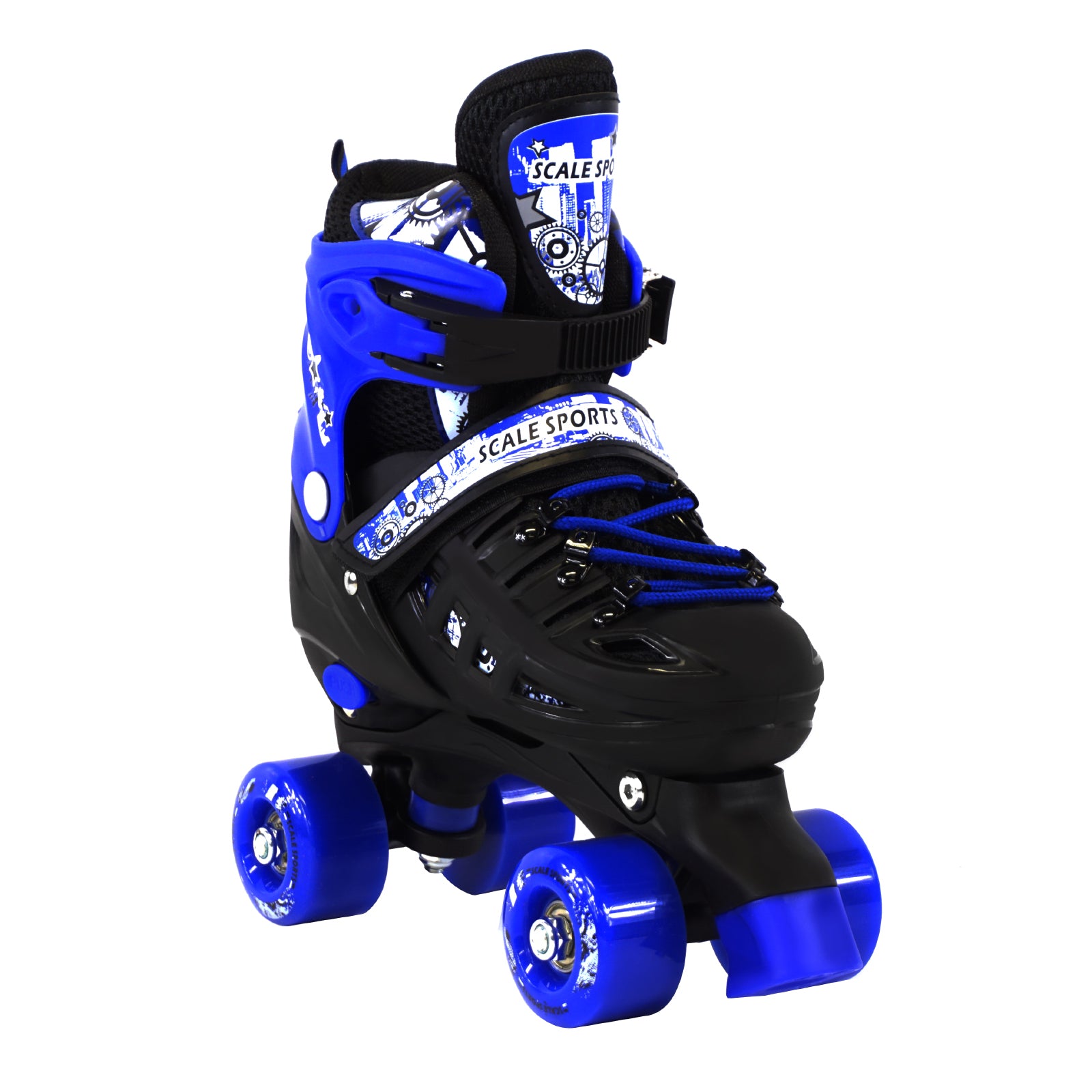 Adjustable Blue Quad Roller Skates For Kids Large Sizes