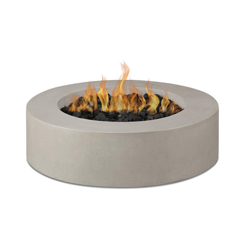 JENSEN CO Brookhurst 43 in. W X 13 in. H Round Outdoor GFRC Liquid Propane Fire Pit in Flint with Lava Rocks 1593LP-FLNT