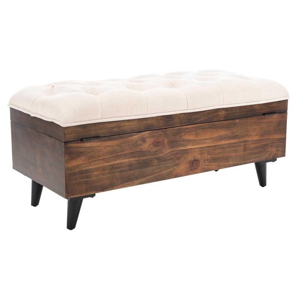 SAFAVIEH Liam Tufted Cocktail Ottoman Light Beige / Dark Oak