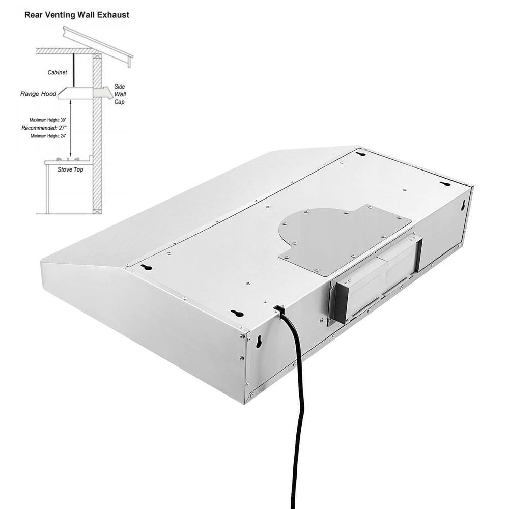 Empava 36 in Ducted Under Cabinet Range Hood in Stainless Steel with Permanent Filters and LED Lights