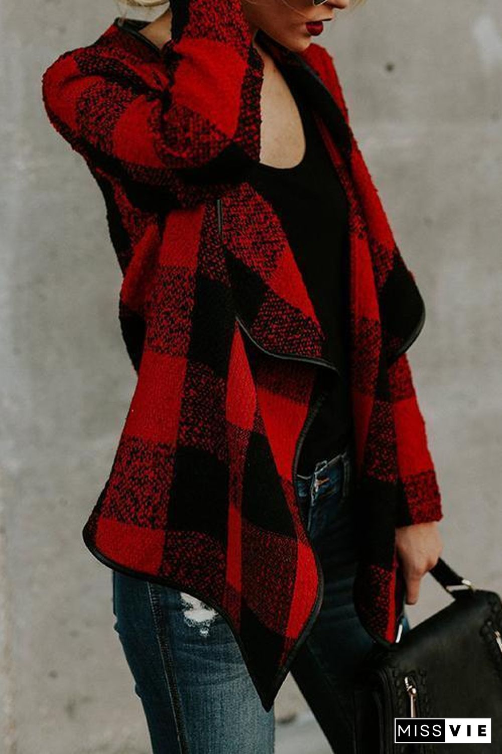 Casual Lapel Check Long Sleeve Jacket