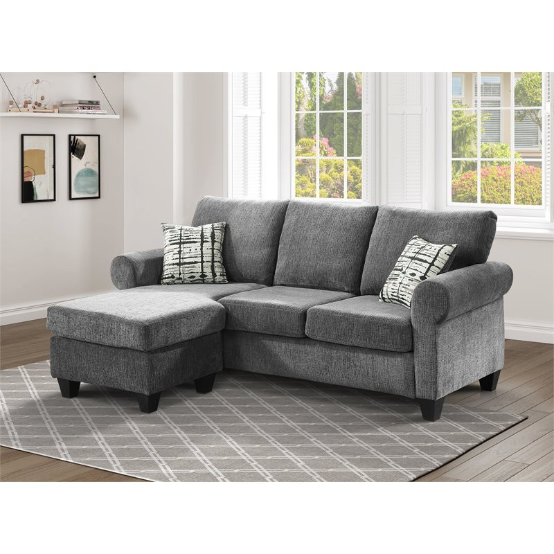 Lexicon Desboro Reversible Chenille Fabric Sectional with Chaise in Gray   Transitional   Sectional Sofas   by Homesquare  Houzz