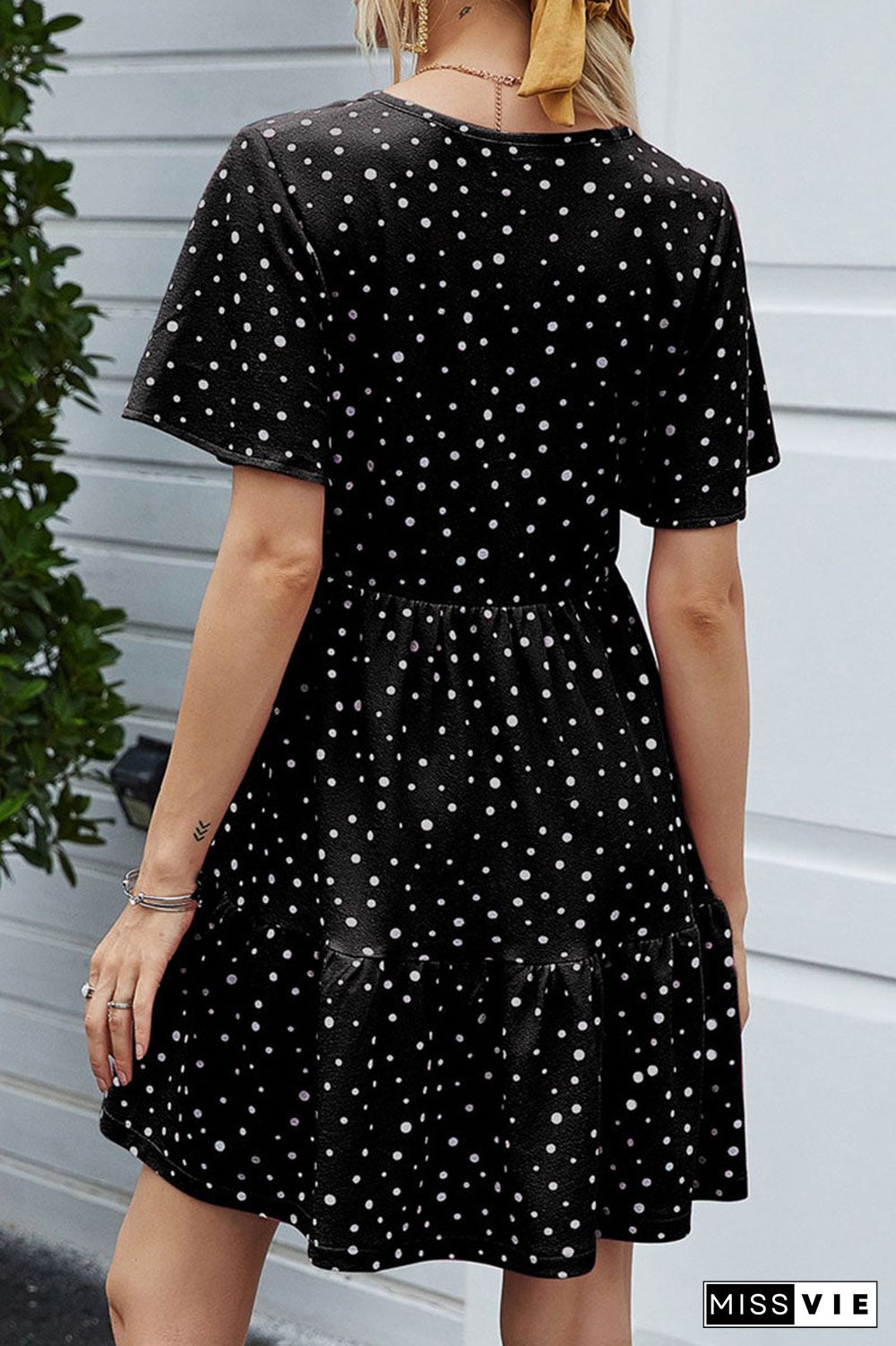 Fashion Casual Dot Split Joint O Neck A Line Dresses