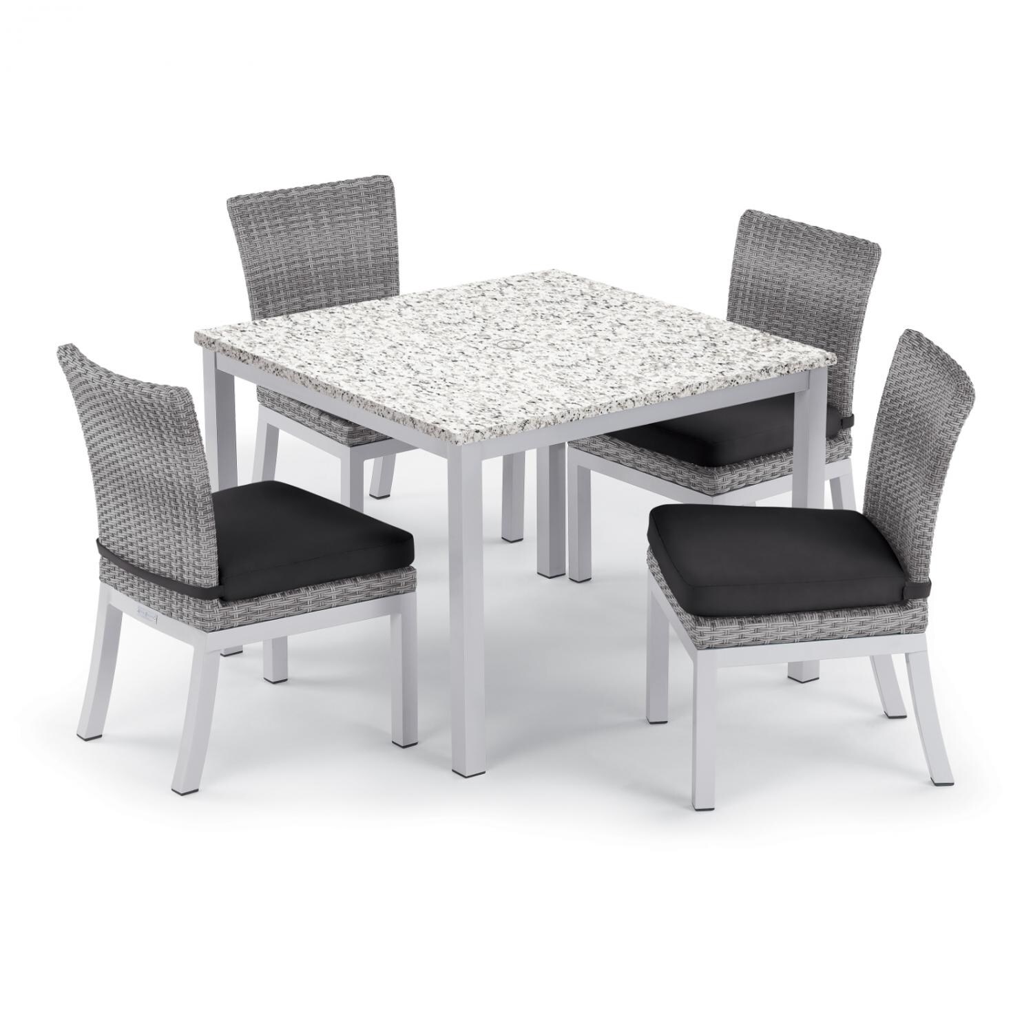 Argento 5 Piece Wicker Patio Dining Set W/ 39 Inch Square Lite-Core Ash Table， Side Chairs and Jet Black Cushions By Oxford Garden