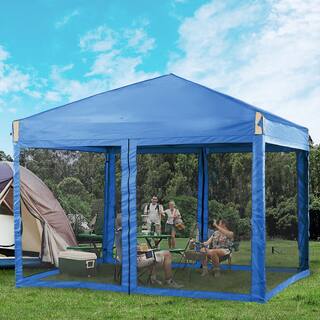 Aoodor 10 ft. x 10 ft. Pop Up Canopy Tent with Removable Mesh Sidewallwith Roller Bag-Blue 800-152-BL-N