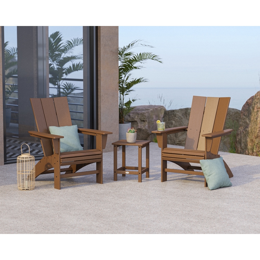 POLYWOOD Modern 3 Piece Curveback Adirondack Set with Long Island 18\