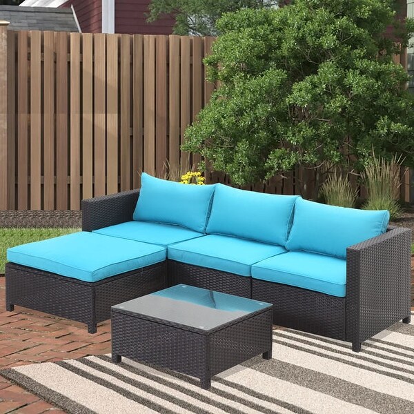 Zenova 5 or 6 pcs Multi-piece Outdoor Cushioned Rattan Wicker Sectional Sofa Set with Pillows - Overstock - 35628353