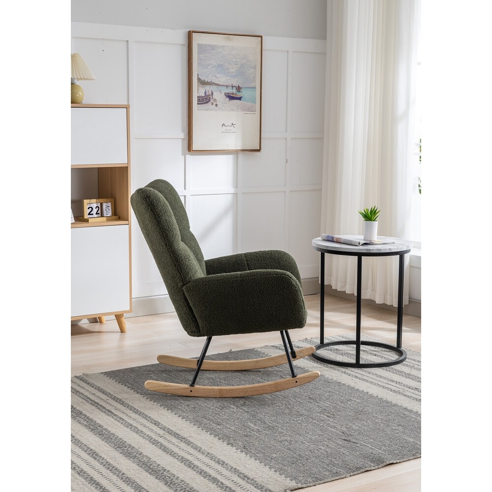 Soft Velvet Rocking Chair  Comfy Wingback Glider Rocker  Dark Green