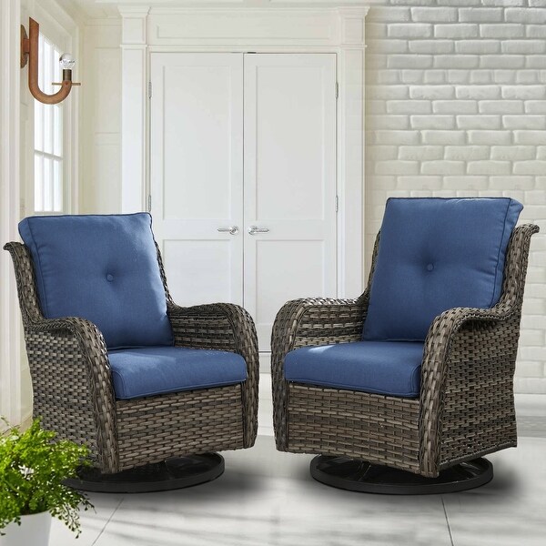 Pocassy PE Wicker Rocking Chair Swivel Chairs Glider Chair