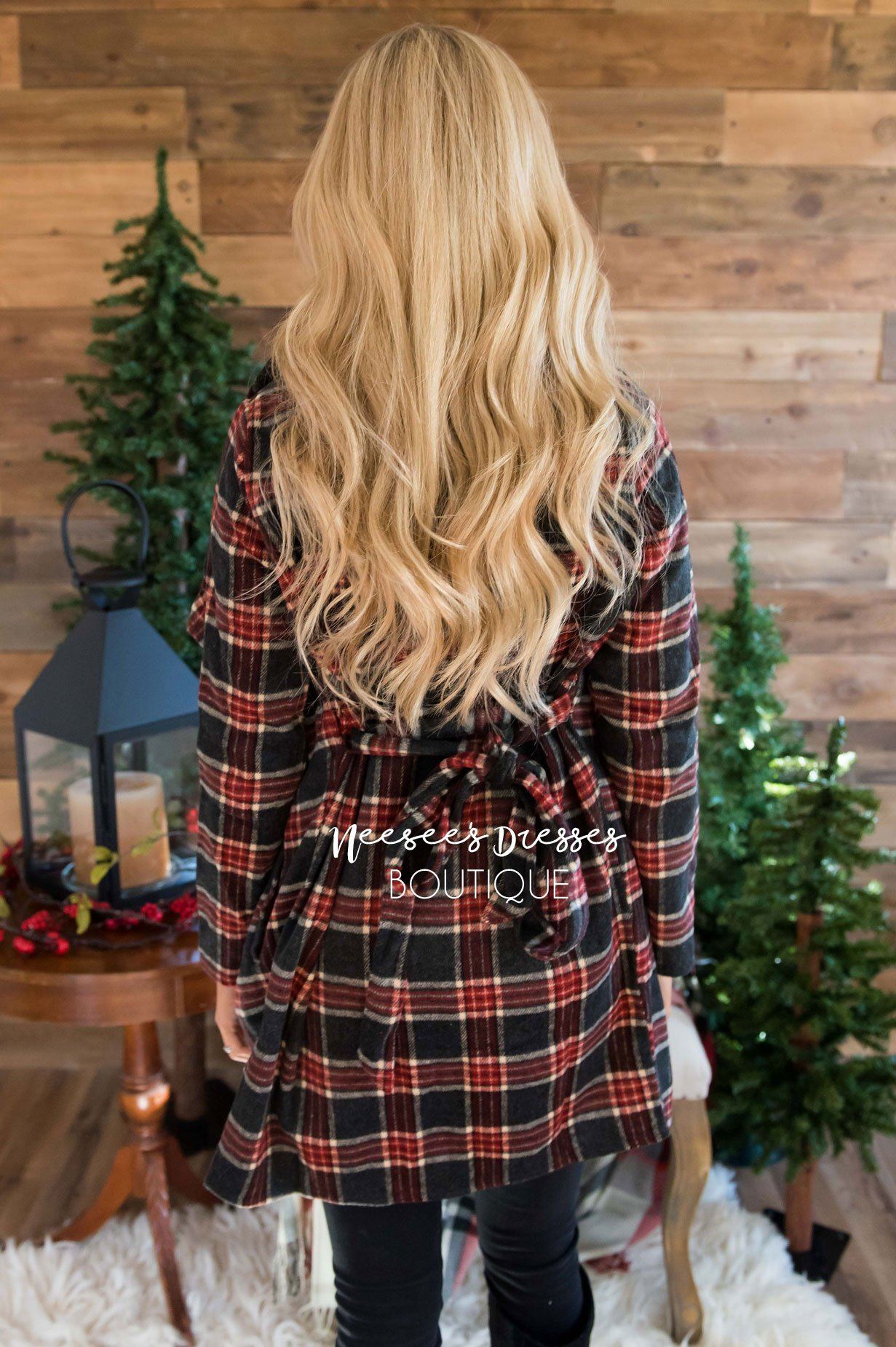 Beautiful Plaid Jacket with Waist Belt Tie