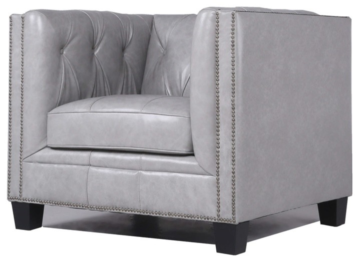 Bowery Hill Leather Chesterfield Accent Chair In Grey   Transitional   Armchairs And Accent Chairs   by Homesquare  Houzz