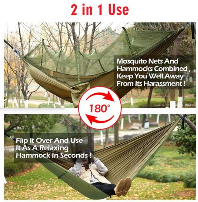 AYAMAYA Camping Hammock with Mosquito Net - 2 Person Portable Nylon Hammock Tent for Indoor Backpacking Hiking Travel Backyard Beach