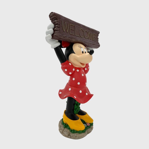 Minnie Mouse Solar Resin stone Statue With A Welcome Sign