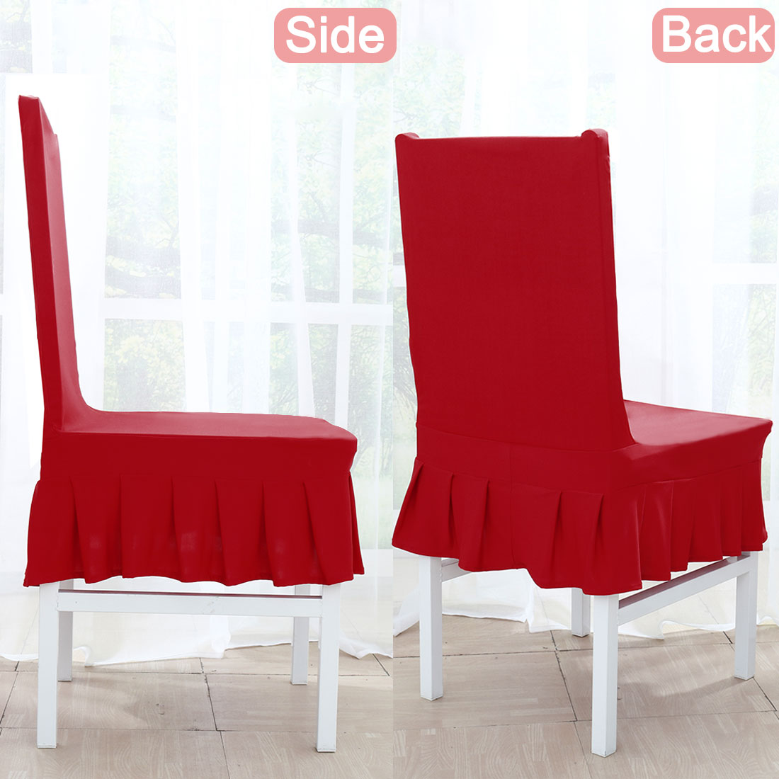 PiccoCasa 2Pcs Stretch Spandex Dining Chair Slipcovers, Ruffled Skirt Chair Protectors Burgundy