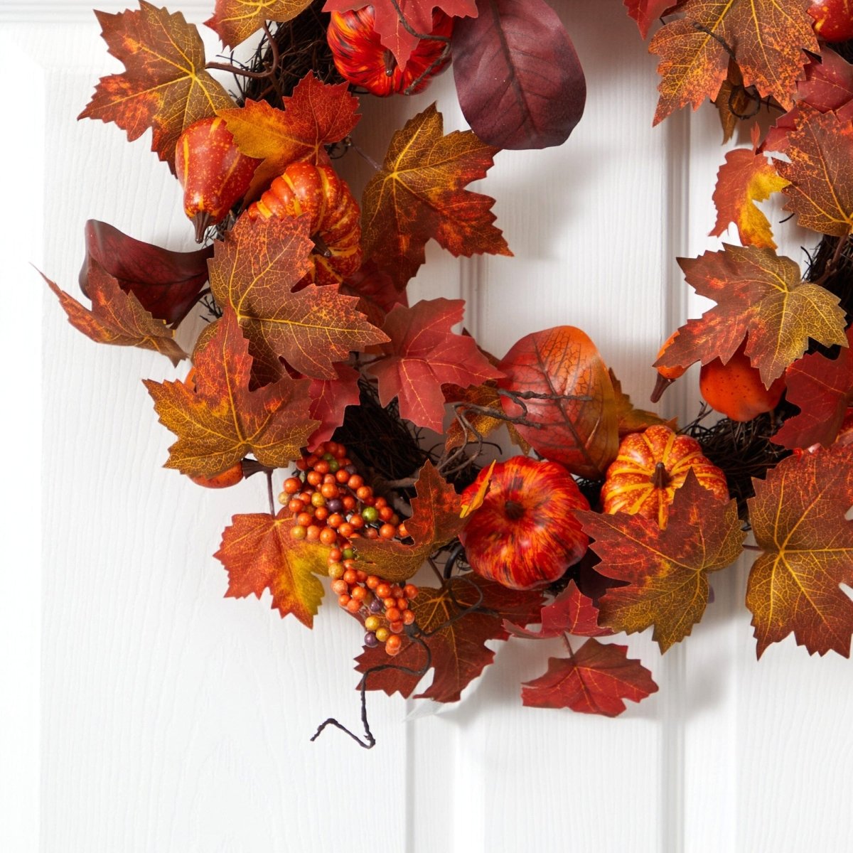 24'' Autumn Maple Leaves Artificial Fall Wreath with Pumpkins & Berries