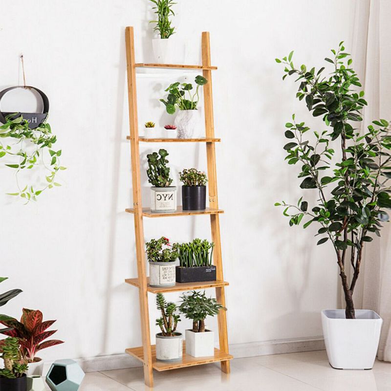 Hivago 5-Tier Modern Wall-Leaning Display Ladder Bookshelf