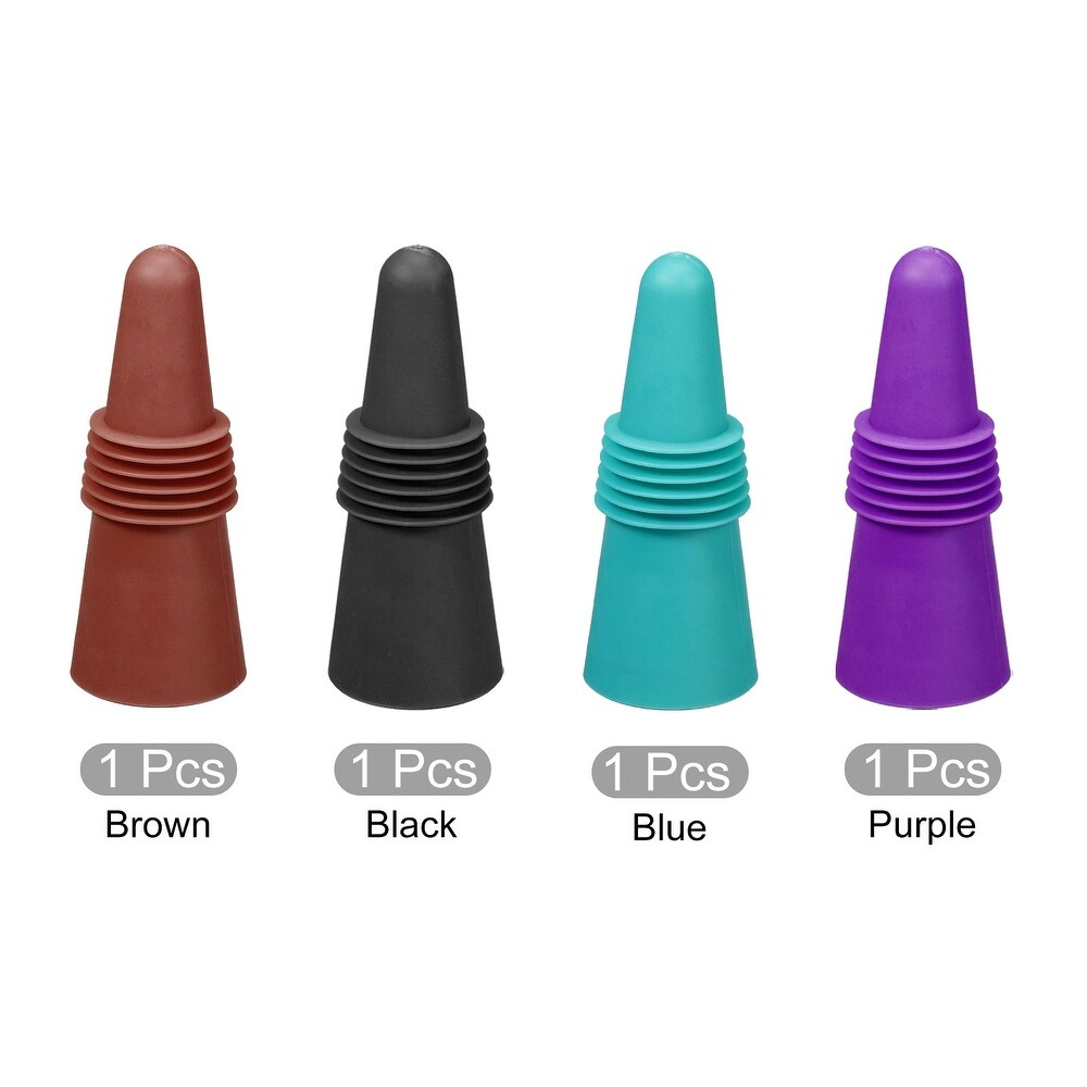 4Pcs Wine Stoppers  Silicone Beverage Bottle Sealer Caps Reusable Cover 4 Colors   Brown  Purple  Blue  Black