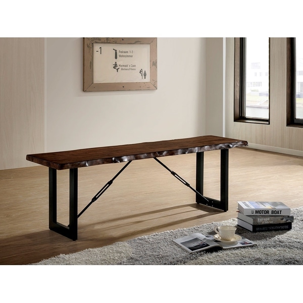 Metal Bench in Walnut Finish