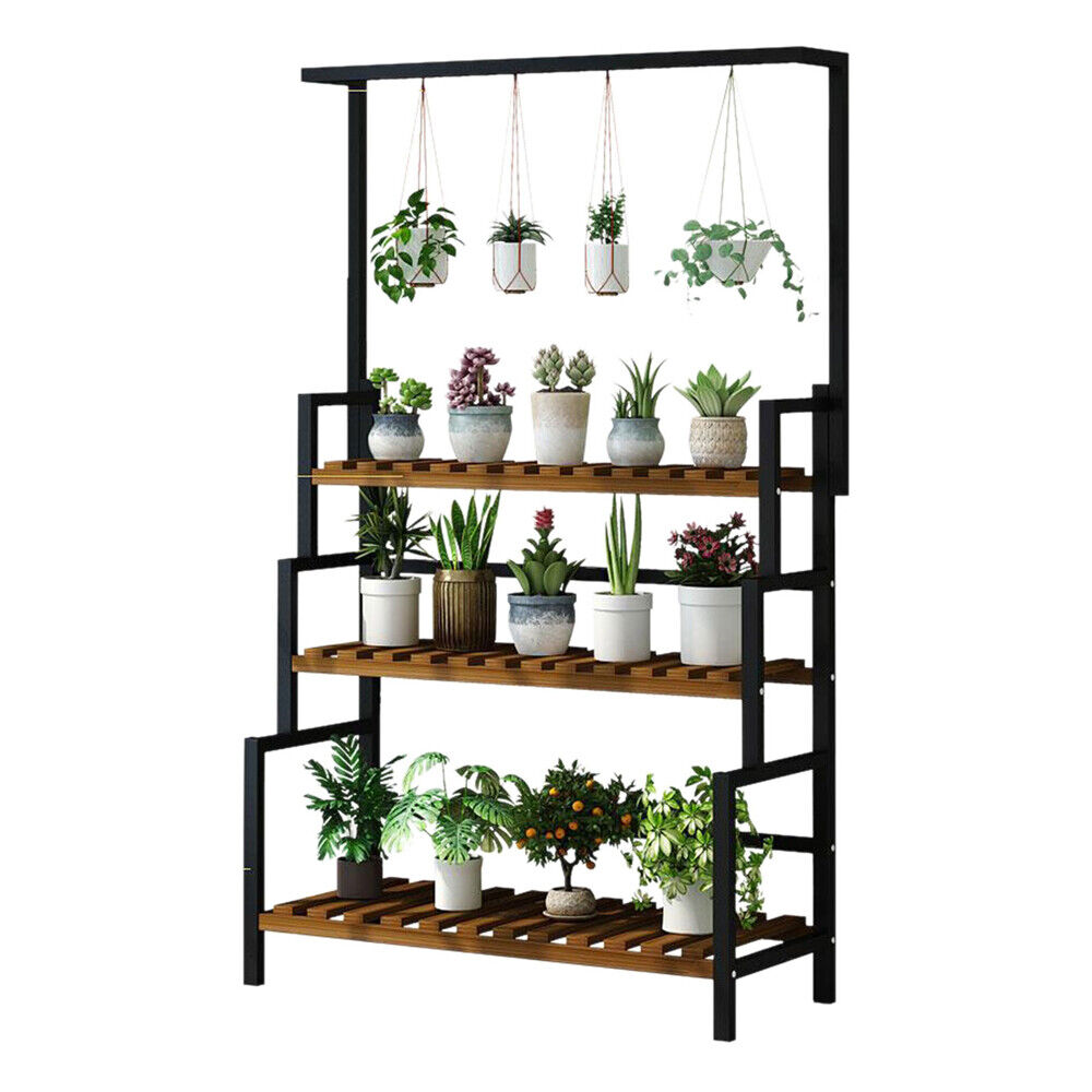 YIYIBYUS Flower Pot Stand Plant Hanging Rack Metal 3-Tier Display Shelf Planter Pot Holder for Patio Garden Corner Balcony Black