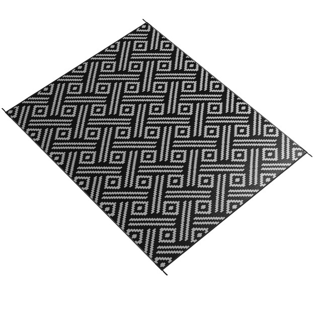 Outsunny Rv Mat Outdoor Patio Rug Large Camping Carpet With Carrying Bag 9 x27 X 12 x27 Waterproof Plastic Straw Reversible Black amp Gray Geometric