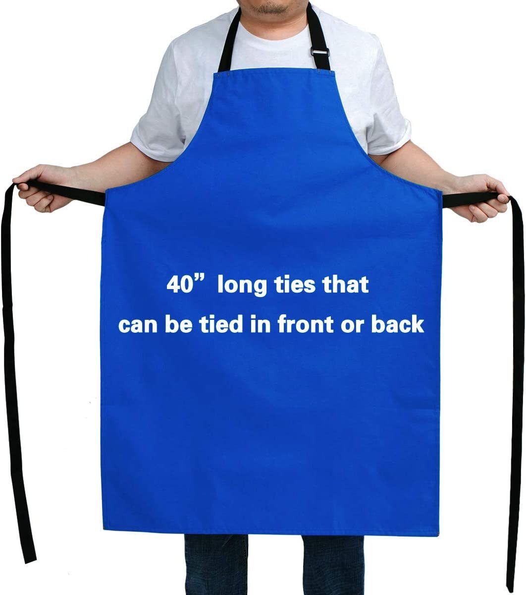 ALIPOBO Waterproof Apron for Men and Women， Durable Heavy Duty Extra Long Adjustable Bib Apron for Kitchen Cooking， Dish Washing， Butcher， Dog Grooming， Lab work， Blue