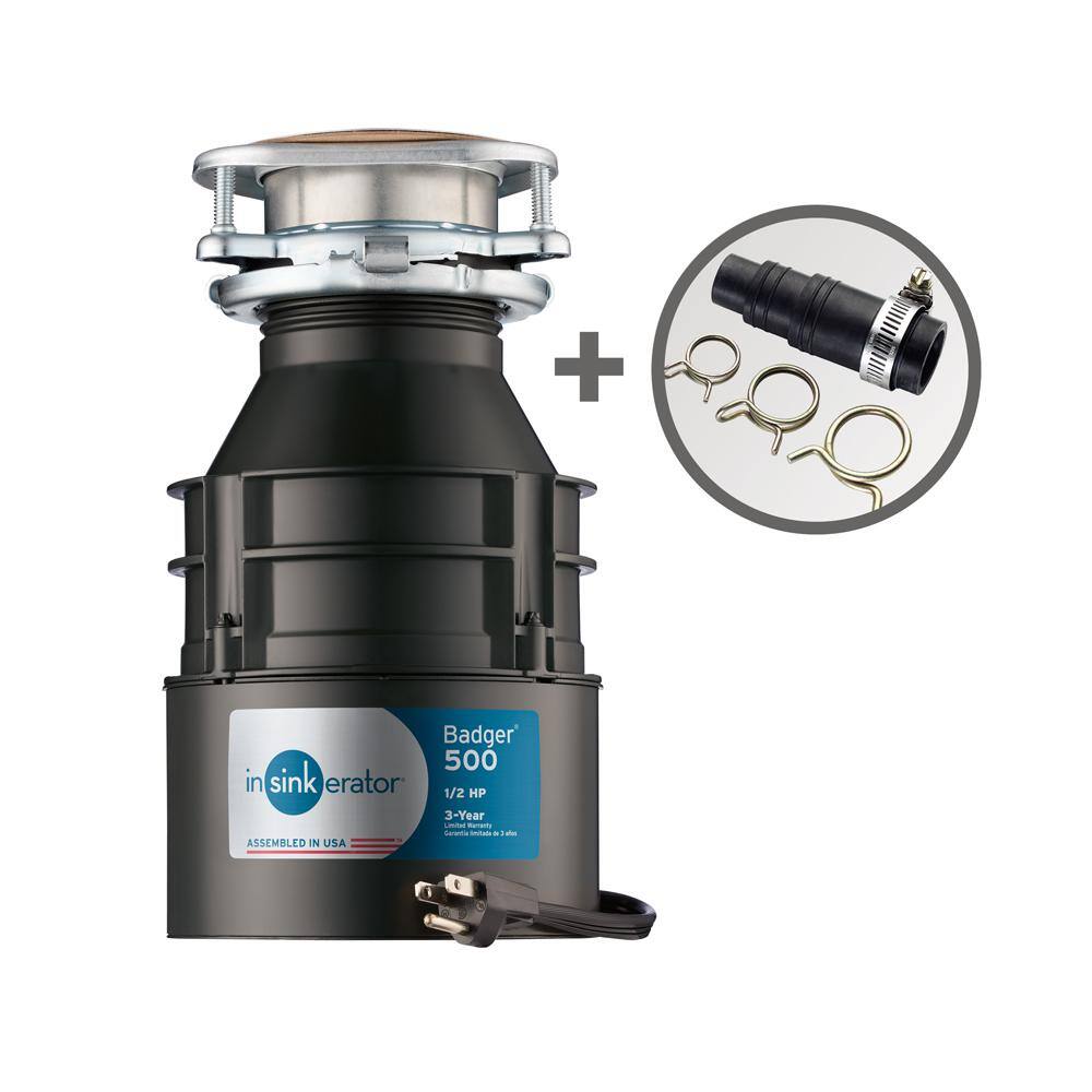 InSinkErator Badger 500 Standard Series 12 HP Continuous Feed Garbage Disposal with Power Cord  Dishwasher Connector BADGER 500 WC wDWC-00