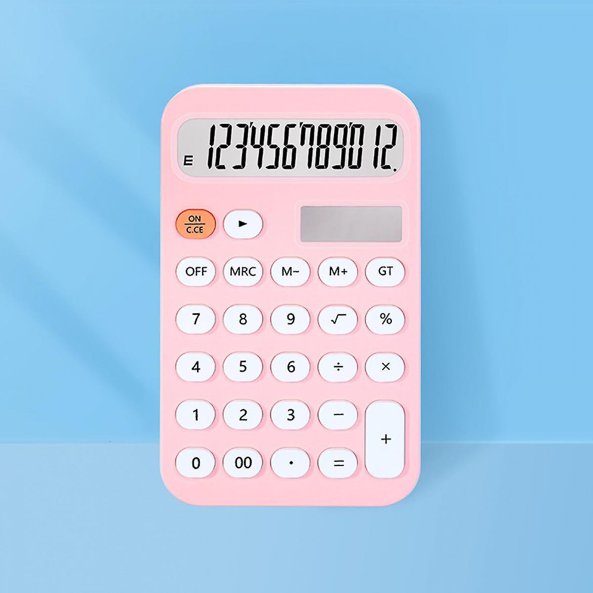 Standard Calculator 12 Digit With Large Lcd Display And Round Button Candy Color Calculator Portable For Office， Home， School，pink