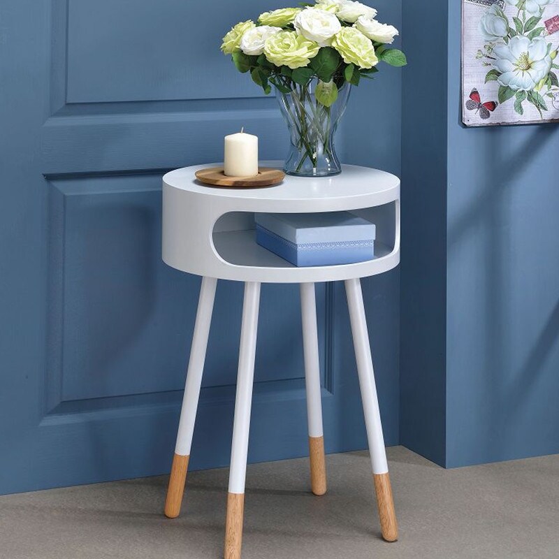 AOOLIVE Transitional Wooden End Table in White and Natural