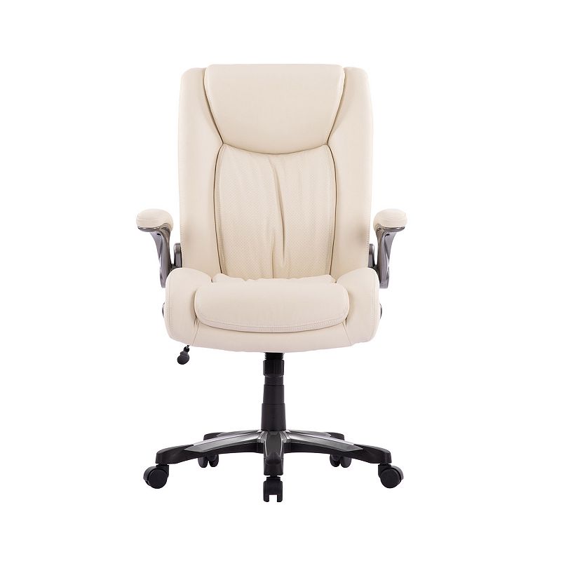 Big and Tall PU Leather Office Chair， High Back Computer Desk Chair 400 lbs with Padded Flip-Up Arms