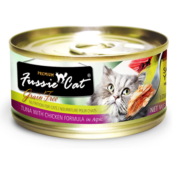 Fussie Cat Premium Tuna with Chicken Formula in Aspic Canned Cat Food，