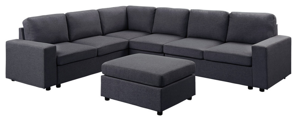 Casey Modular Sectional Sofa With Ottoman  Linen   Transitional   Sectional Sofas   by Lilola Home  Houzz