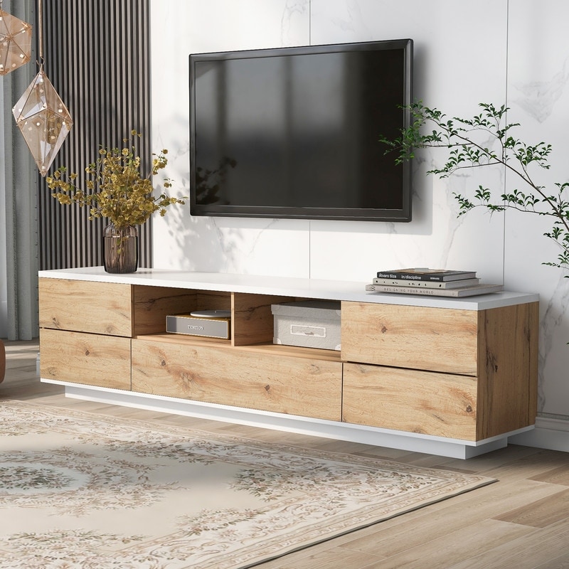 Modern Media Console Table for TVs up to 80''  White+Natural