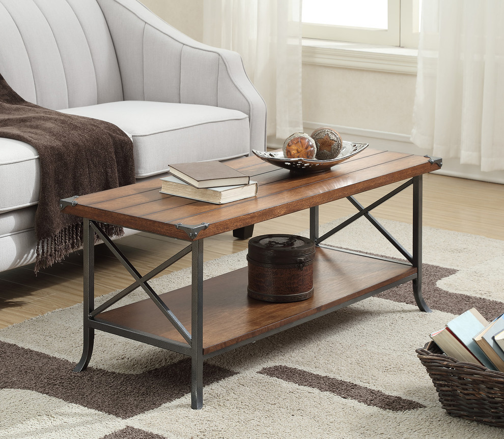 Convenience Concepts Brookline Coffee Table in Dark Walnut Wood Finish   Industrial   Coffee Tables   by Convenience Concepts  Houzz