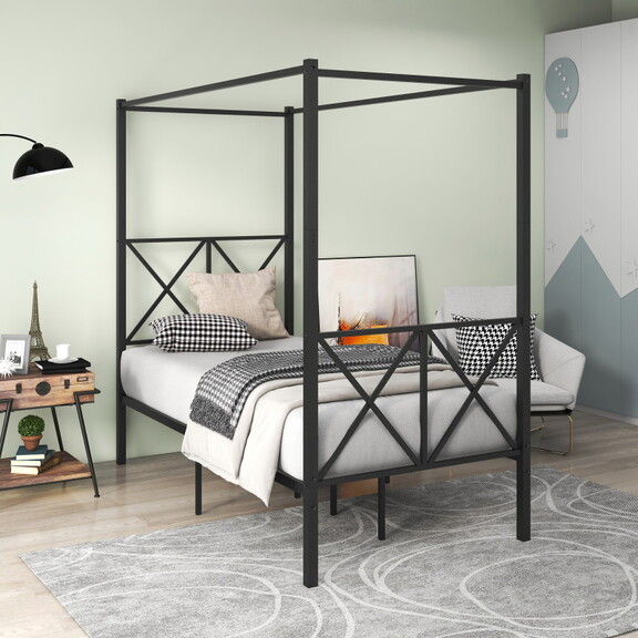 Metal Canopy Bed Frame  Platform Bed Frame with x ...