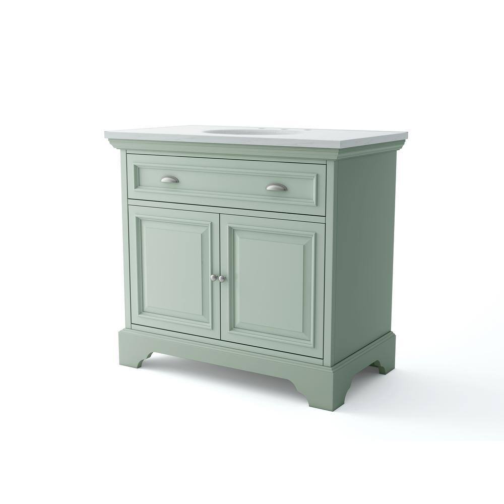 Home Decorators Collection Sadie 38 in. W x 21.5 in. D x 35 in. H Vanity in Antique Light Cyan with Marble Vanity Top in Natural White MD-V1835