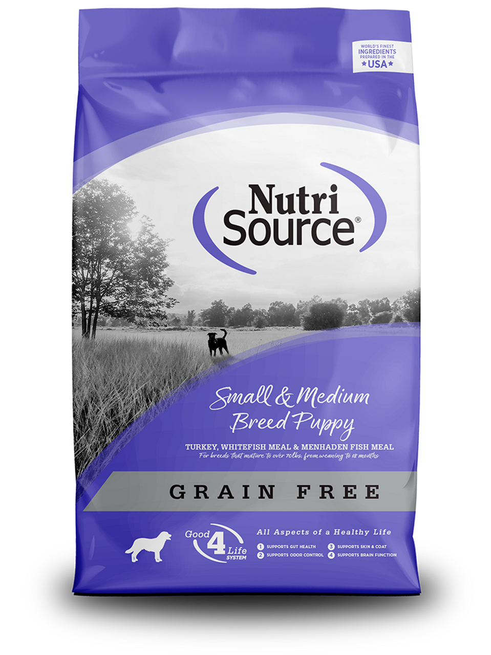 NutriSource Small and Medium Breed Puppy Turkey， Whitefish， and Menhaden Fish Dry Dog Food， 15 Lbs.