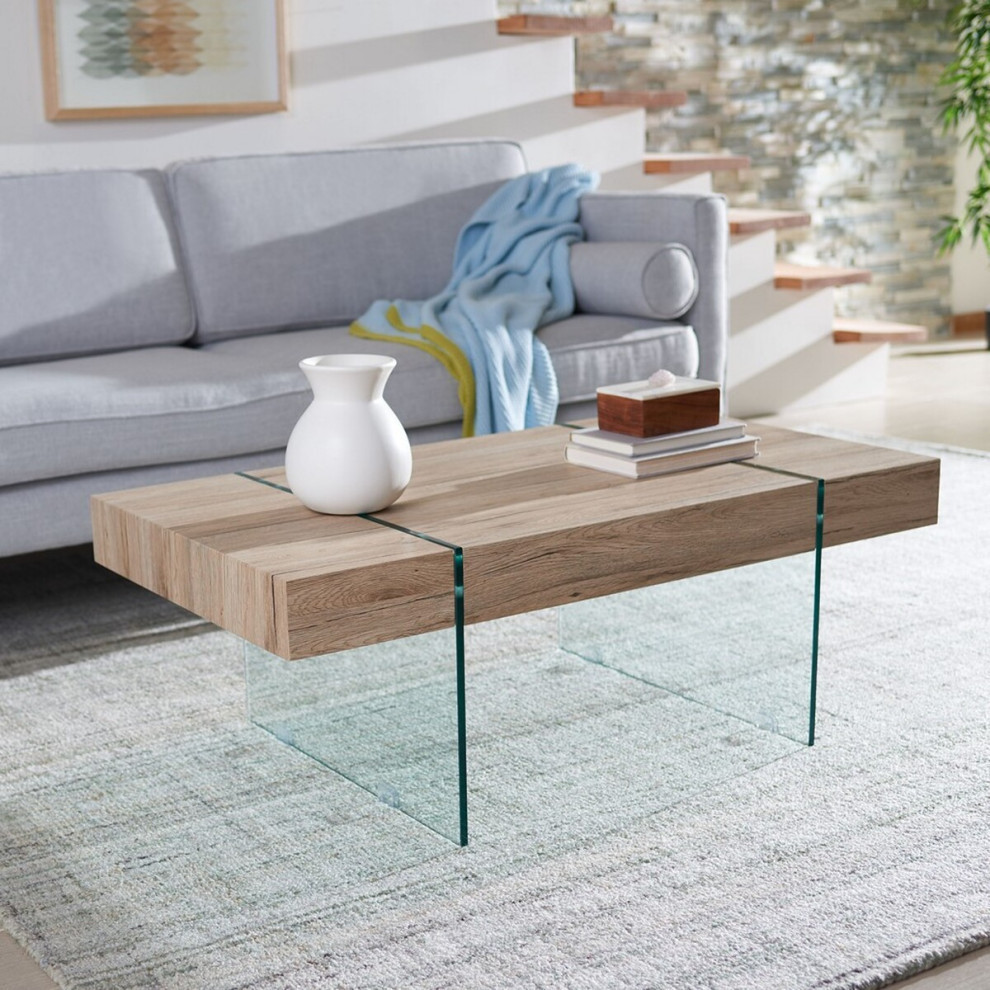 Caleb Rectangular Glass Leg Modern Coffee Table  Natural   Contemporary   Coffee Tables   by Rustic Home Furniture Deco  Houzz